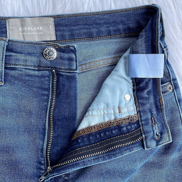 Everlane Jeans Pants Blue Ankle Skinny Denim High Rise Distressed Raw Hem Sz 27 - Picture 5 of 8